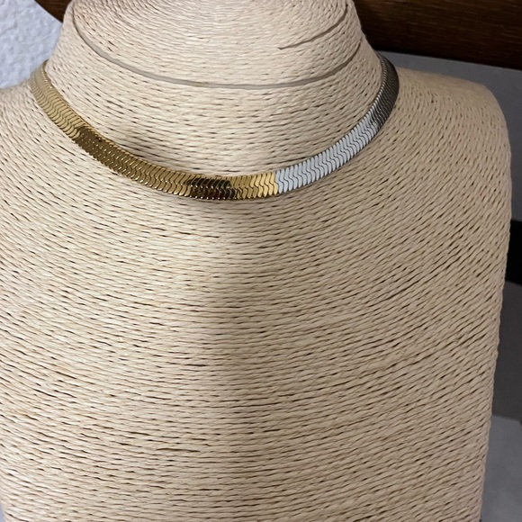 Adornia Jewelry - Adornia NWT AUTHENTIC 14K Gold-Plated & White Rhodium Herringbone Necklace.